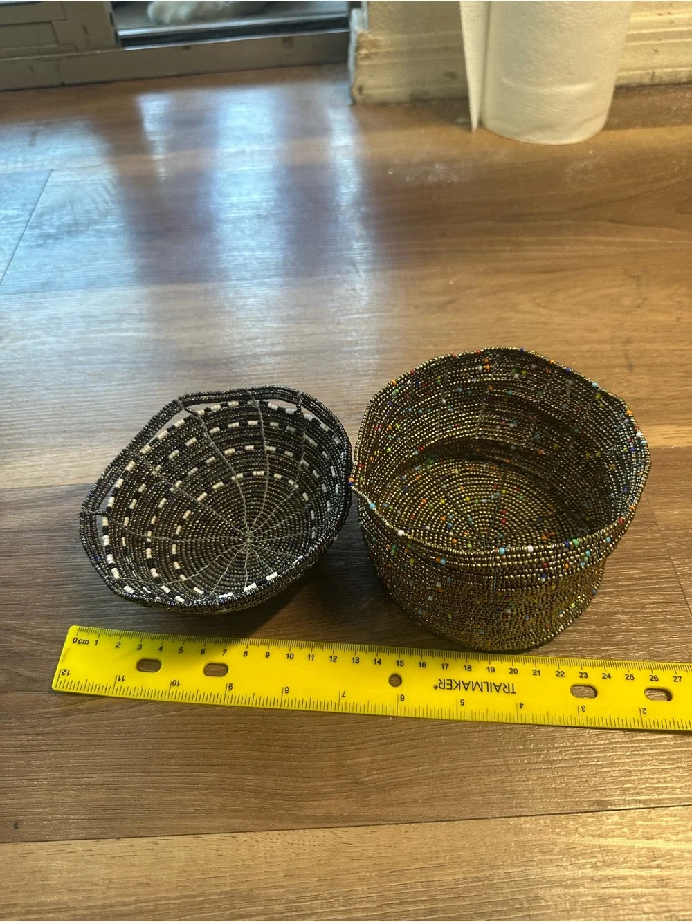 Handcrafted Black Beaded Decorative Bowl and Basket Set